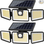 AmeriTop Solar Lights Outdoor, 2 Pack LED High Brightness Cordless Solar Motion Sensor Lights; 3 Adjustable Heads, 270° Wide Angle Illumination, IP65 Waterproof, Security LED Wall Light(Daylight)