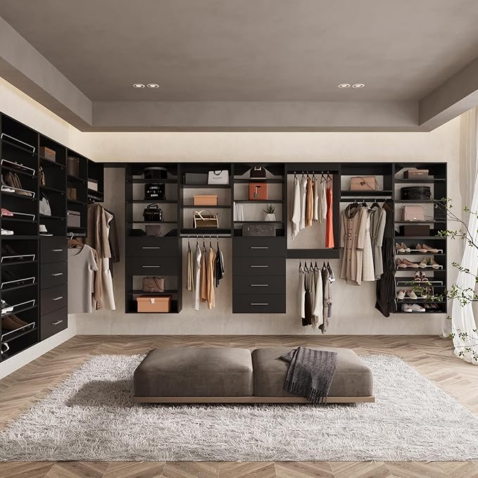 ROOMTEC 19.5" Shelf Short Tower Closet Unit, Modular Closet System with Shelf, Wardrobe Organizer for Bedroom or Walk-in Closet, Wall Mounted, Customizable Clothes Storage Unit, Black