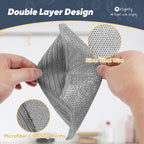 Orighty Multipurpose Wire Dishwashing Rag 12 Pcs, Upgraded Double-Layer Non-Scratch Wire Dish Cleaning Cloths, Reusable Steel Scrubber for Kitchen, Powerful Dishcloth Rag for Cookware, Grey, 7"x8"