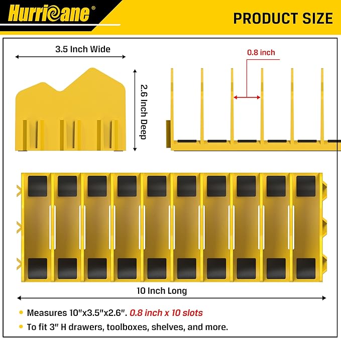 HURRICANE Pliers Organizer Rack - 10-Slot Extendable Tool Organizer, Non-Slip Rubber Base, Yellow, Fit 3" H, 1 Pack