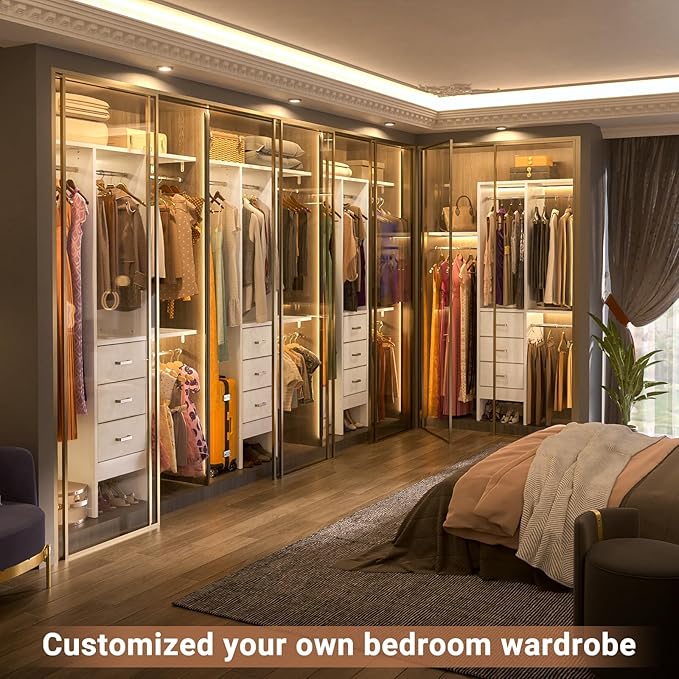 4FT Small Closet System with 3 Fabric Drawers, 48'' Closet Organizer System With 3 Adjustable Shelves, Flexible Built-In Clothes Garment Rack for Small Space, 48" L x 13" W x 71" H, White