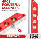 ARROW 8-Inch Torpedo Level, Magnetic Level Tool with 0°/30°/45°/90° Bubbles, Top-view Windows, Aluminium Alloy Frame, Dual Metric and SAE Scales