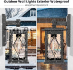 Outdoor Wall Sconce Light Matte Black Water Ripple Handmade Glass Shade Waterproof Outdoor Porch Light Wall Mount Aluminum Exterior Wall Light Fixtures