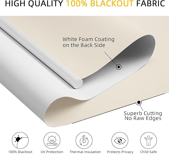 ChrisDowa Cordless Blackout Roller Shades for Windows, Thermal Insulated UV Protection Pull Down Shades, Total Blackout Window Blinds for Home, Office, Bedroom, Door (39" W x 72" H, Beige)