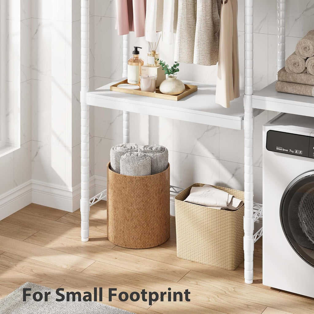 Double Row Over Washer and Dryer Storage Shelves, Laundry Room Organization and Storage, Heavy Duty Laundry Room Shelves, with Adjustable Height, 5-Tier