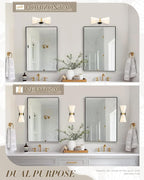 Indoor Wall Sconces, HWH Hardwired Black and Gold Bathroom Sconces Wall Lighting with Frosted Milk White Striped Glass, Modern Sconces Wall for Bathroom Hallway, 5HZG97B-2W BK+BG