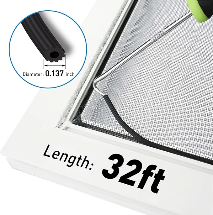 Window Screen Replacement Kit, 48"W × 99"L Durable Polyester Adjustable Screen Mesh with Retainer Spline (32ft) for DIY Project Window Screen Door Screen Replacement & Repair, Grey