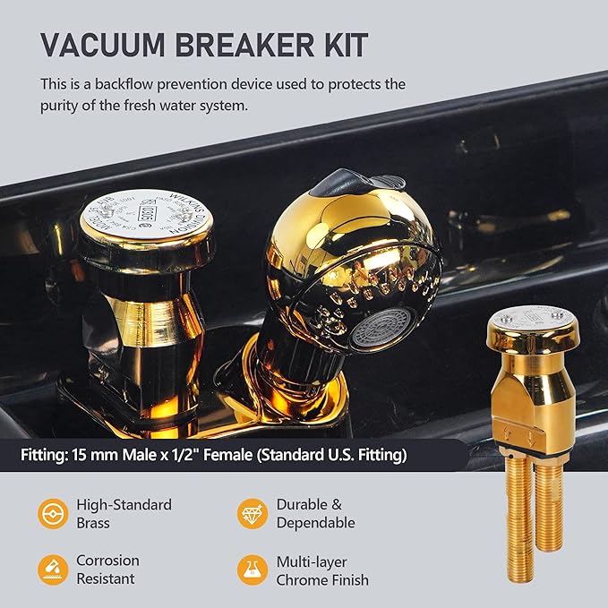 Salon Shampoo Bowl Faucet Vacuum Breaker Kit Spa Beauty Salon Shampoo Bowl Sink Hair Salon Bath Accessories Bathroom Hot Cold Faucet Spray Hose Replacement Set for Backwash Barber Chair