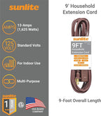 Sunlite 04105-SU EX9/BR 9 Foot Household Extension Cord, 2 Prong, 16/2 Gauge 13 Amp, Brown 9'