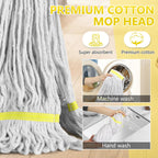 Beyoco Heavy Duty Commercial Industrial Cotton Mop with Long Handle,Looped-End String Wet Mops with Replacement Mop Head for Home,Garage,Office, Workshop, Warehouse Floor Cleaning