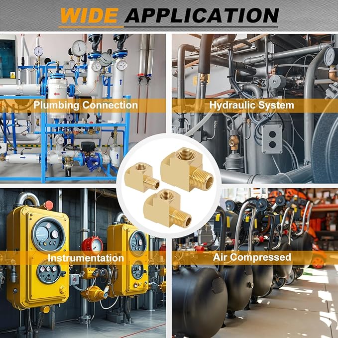 KOOTANS 4 Pack Brass Tee Fittings 1/8" NPT Female to 1/8" NPT Female to 1/8" NPT Male Barstock Street Tee Fittings 3 Way Brass Pipe Fitting