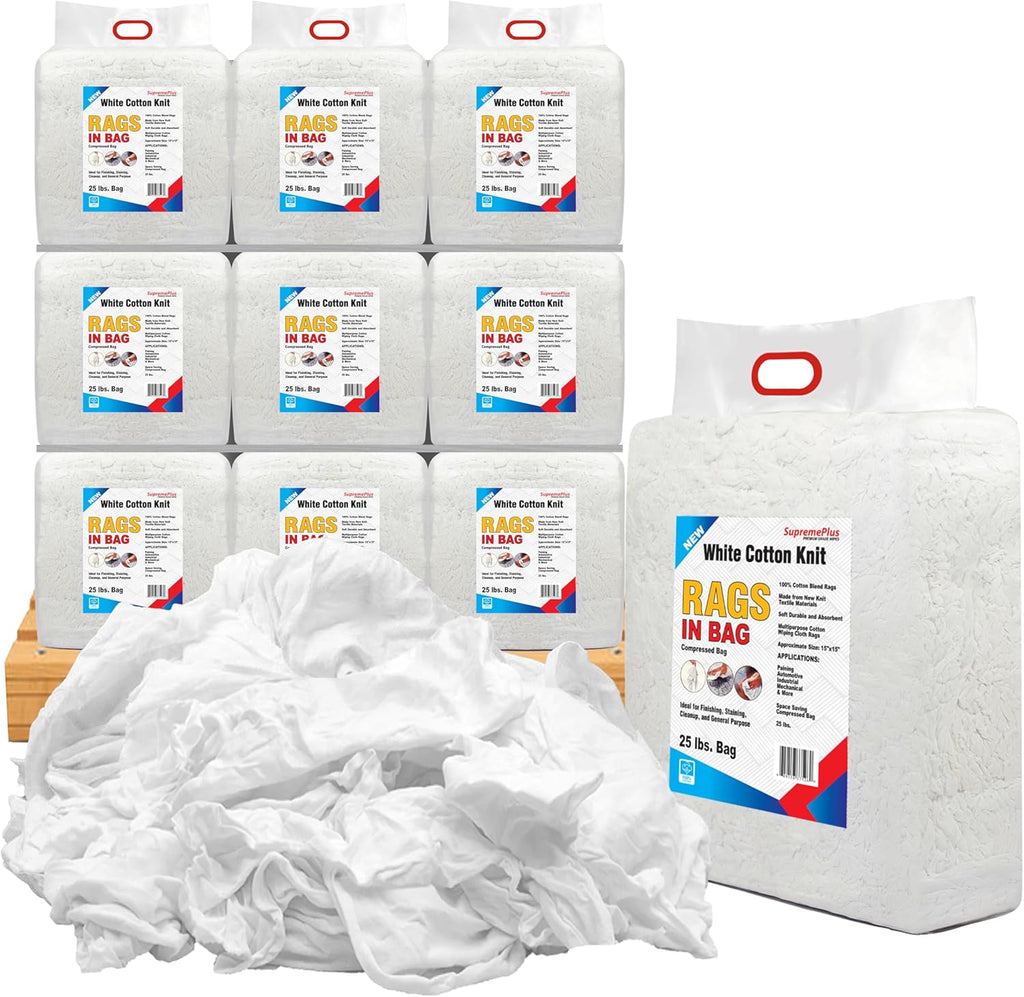 Premium White T-Shirt Cleaning Rags (600 lbs. Pallet 24x25 lbs. Bag of Rags) – White Cotton Rag for Cleaning, Staining, Painting, Oil, Grease & Dust Removal – Shop Rags Bulk
