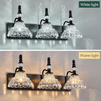 Vintage Bathroom Vanity Light, 3-Light Black Vanity Lighting Fixture with Flower Glass Shade, Bathroom Lighting Fixtures Over Mirror