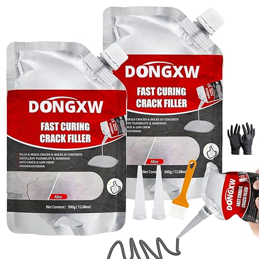 Concrete Crack Filler, 2Pcs Weather Resistant Cement Crack Repair for Driveways, Quick-Drying Concrete Caulking Adhesive Sealant for Sealing Horizontal Cracks, Gray