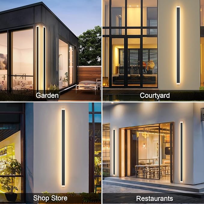 Aipsun Porch Wall Lights 78.7 inch Long Strip Modern Outdoor Wall Light Fixture 1 Pack, 55W Black Wall Mount Lighting Sconce Exterior Lights Wall Sconce 3000K for House Living Room Corridor