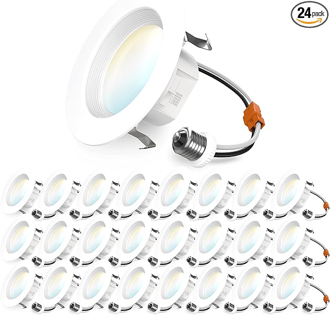Sunco 24 Pack 4 Inch LED Recessed Lights, Retrofit Can Lighting, 660 LM, 11W (40W Equivalent), Selectable CCT 2700K/3000K/3500K/4000K/5000K, Dimmable, Baffle Trim, Replacement Conversion Kit UL.