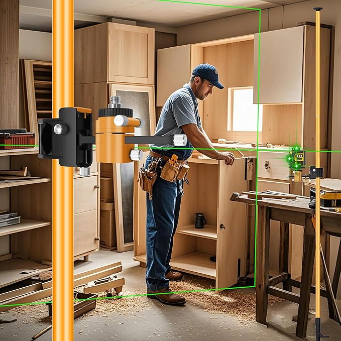 Laser Level Pole 13.8 foot/4.2m With 5/8&1/4 interface screws (6.25 inches/2.36 inches) thread for Rotary and Line Lasers,with multifunctional gimbal