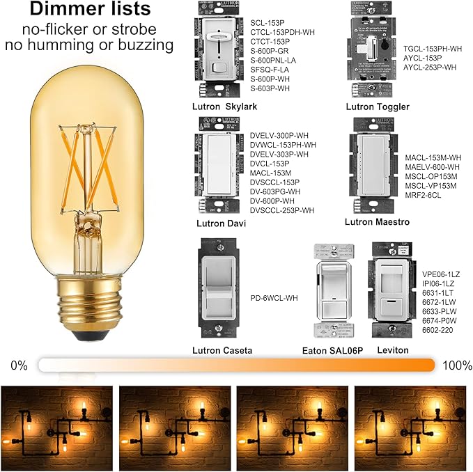 LiteHistory E26 LED Bulb 6W Equivalent E26 Bulb 60 watt Warm White 2200K Amber E26 Edison Bulb dimmable AC120V 400lm Tubular T14 T45 LED Bulb for Pendant, Sputnik,Vanity,Wall sconces Pack of 6