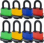Colored Waterproof Padlocks, Heavy Duty Laminated Steel Body with Yellow Plastic Covered, Keyed Alike Outdoor Locks, Can Be Used as Lockout Tagout Lock, Long Padlocks, Pack of 12