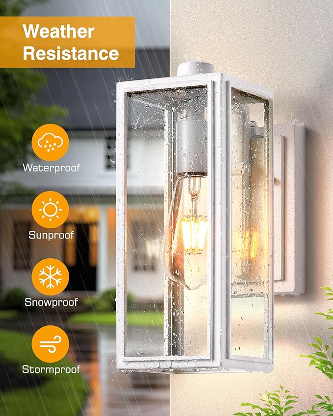 VIANIS White Outdoor Lighting Fixtures, Dusk to Dawn Outdoor Lighting, Exterior Light Fixture Wall Mount for House, Anti-Rust Aluminium Porch Lights Outdoor for Patio, Entryway