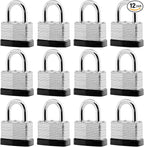12-Pack Keyed Alike Laminated Steel Padlocks Keys, 1-3/4" Wide, Heavy Duty Pad Lock Set with Same Keys