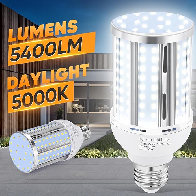 44W LED Corn Light Bulb(2 Pack),Fanless,(390 Watt Equivalent) E26/E39 Medium/Large Mogul Base LED Cob Lamp 5000K Daylight 5,900LM for Outdoor Indoor Garage Warehouse Factory Workshop Street Backyard