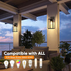 PARTPHONER Black Exterior Light Fixtures Wall Mount with Gold Rim, Dusk to Dawn Outdoor Porch Lights Lamp, Sensor Wall Sconce, Waterproof Outdoor Lantern for House Doorway, Garage 2 Pack