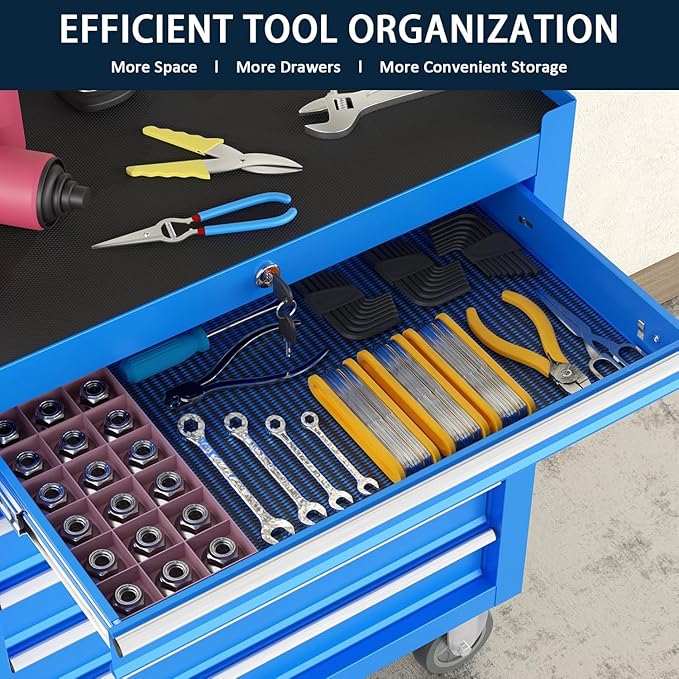 7-Drawer Metal Rolling Tool Chest with Wheels,Tool Storage Cabinet with Locking System，Toolbox with Wheels for Garage,Workshop, Repair Shop(Blue, 7-Drawer)