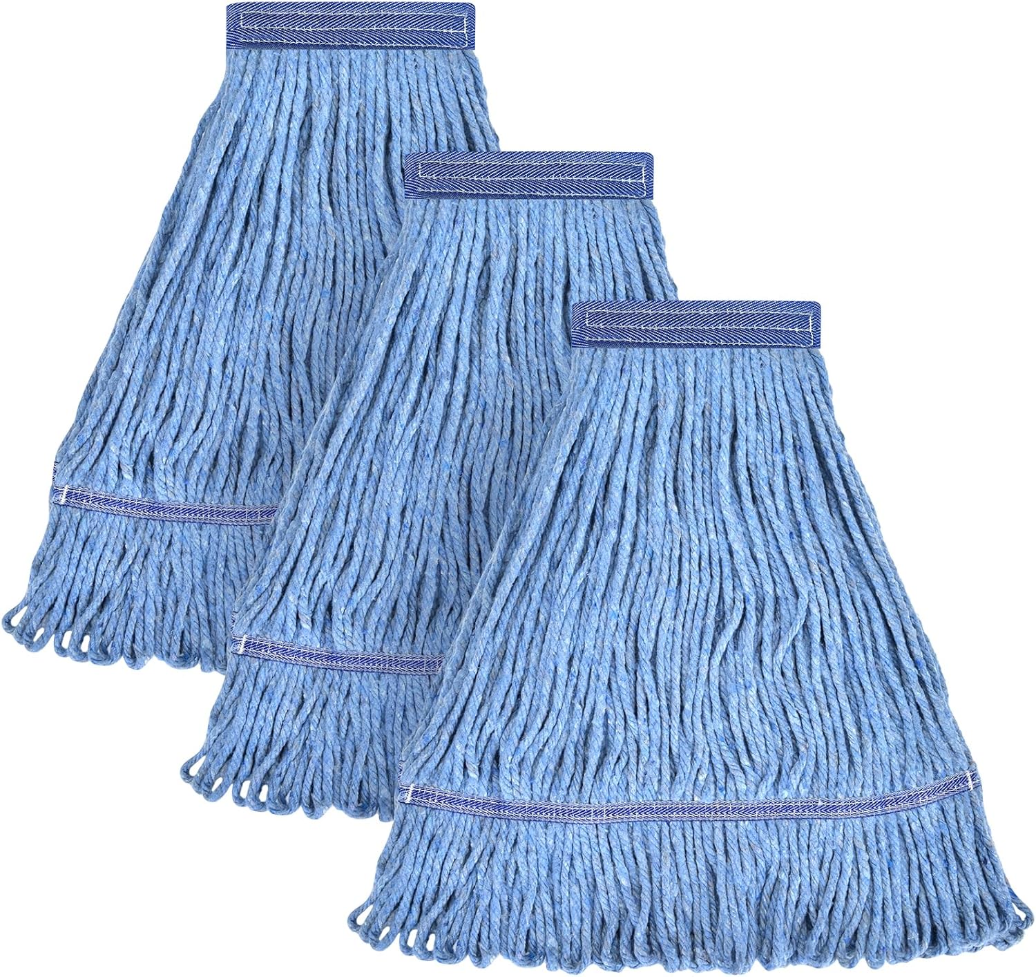Matthew Cleaning Heavy Duty Mop Head Commercial Replacement for General and Floor Cleaning , Wet Industrial Blue Cotton Looped End String Head Refill (Pack of 3) Blue