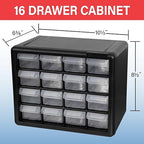 Akro-Mils 16-Drawer Plastic Drawer Storage Cabinet for Garage Organization, Beads, Makeup Organizer, Building Bricks Storage, Teacher Toolbox, 10-1/2" W x 6-1/2" D x 8-1/2" H, 10116 Black