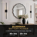 Auralume Wall Sconce Set of Two – Battery Operated LED Wall Lights with Remote, Dimmable, 4 Color Temps 3000K–6000K, 20,000mAh Rechargeable, Modern Indoor Wall Lamps