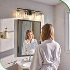 DORESshop Bathroom Light Fixtures, 4-Light Gold and Black Bathroom Lighting Fixtures Over Mirror with Clear Glass Shade, Vanity Lights for Hallway Living Room Bedroom