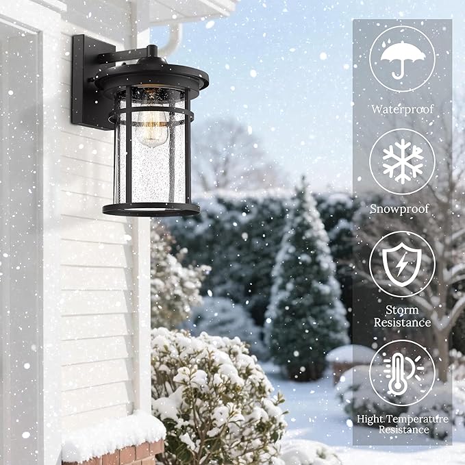 Outdoor Wall Lights, Anti-Rust Outdoor Wall Sconces, Traditional Exterior Lantern, Outside Mounted Lights, Exterior Lighting Fixture for Patio, Porch, Garden,Balcony (Black, 14.17" H)