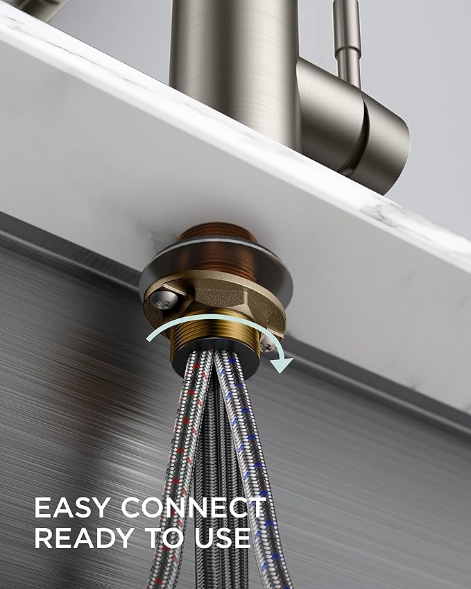 FORIOUS Kitchen Faucet with Soap Dispenser, Brushed Nickel Stainless Steel Spring Sink Faucet with Pull Down Sprayer Transitional Single Handle for Pot Filler, Farmhouse Camper Bar Laundry Room