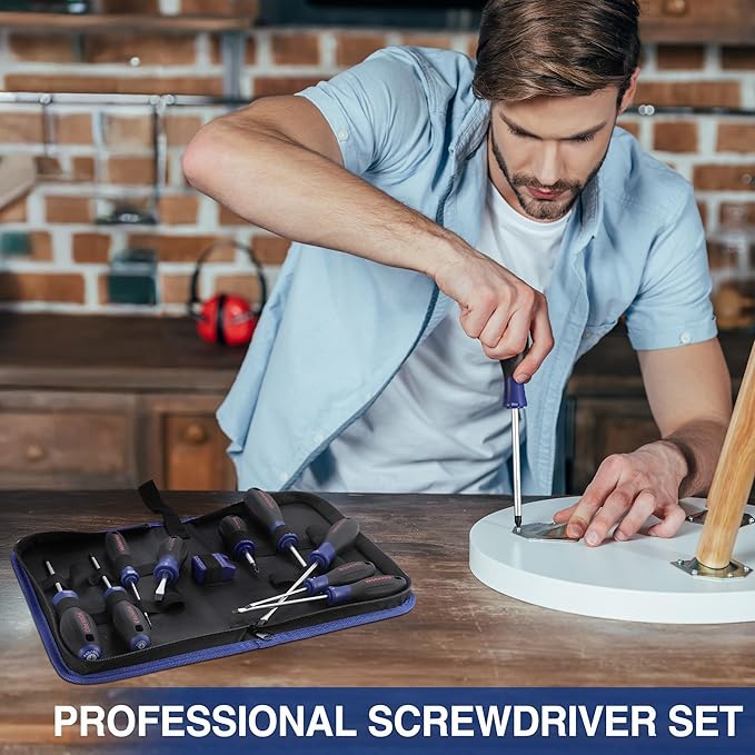 WORKPRO 10-Piece Magnetic Screwdriver Set with Pouch, Phillips, Slotted, Flat Head Screwdriver Include Magnetizer, Screwdriver with Non-Slip Grip, for Home Repair and DIY Projects