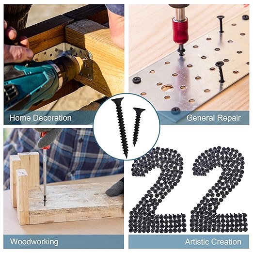 High Hardness Black Wood Screws Assortment Kit, 209 pcs, Phillips Drive Flat Head, Wood Screws, Screws, Drywall Screws, Assorted Screws, Screws Set, 6 Sizes (2”,1-1/2”,1-1/4”,1”,3/4”,1/2”)