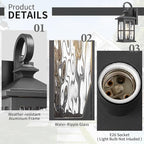 Darkaway Outdoor Light Fixtures Wall Mount, Outside Wall Lights Exterior Lighting Fixture with Water Ripple Glass Outdoor Wall Sconce for House Porch Hallway Garage Front Door