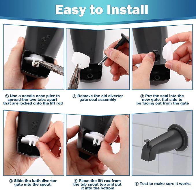 Enhon 2 Set Tub Spout Diverter Repair Kit, Includes 2 x Diverter Valve Stems, 2 x Cup Seals and 2 x Gates, Bathroom Shower Bathtub Leaky Faucet Repair Replacement Parts(Matte Black,Classic)