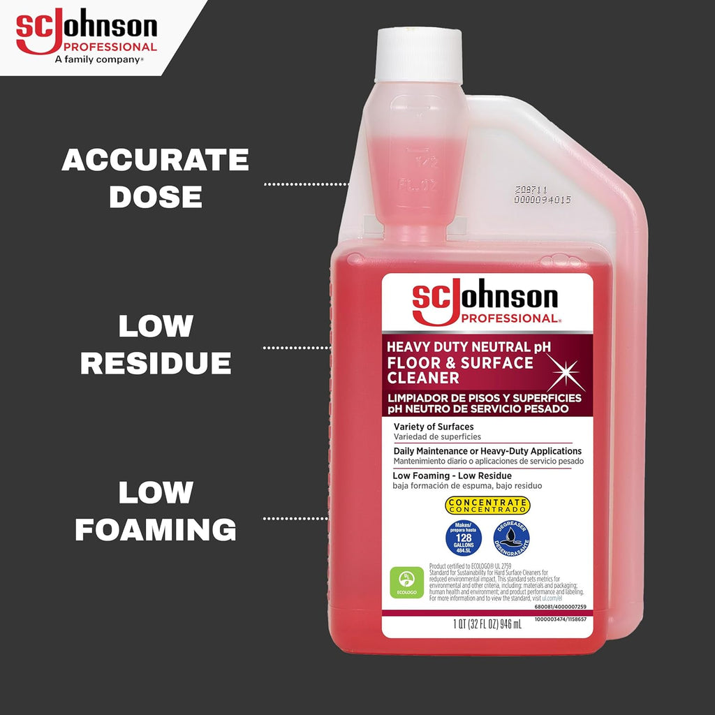 SC Johnson Professional Heavy Duty Neutral pH Floor and Surface Cleaner, Floor Cleaner Concentrate, 32 fl. oz. Bottle, Case of 6, for Professional Use Only