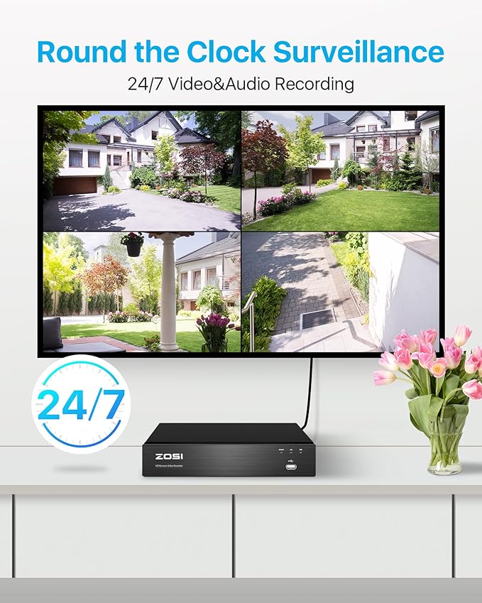 ZOSI 8CH 4K Spotlight PoE Security Camera System,8pcs 8MP/4K Outdoor Indoor IP Cameras,Person/Vehicle Detection,2 Way Audio,Night Vision,8Channel 8MP NVR with 2TB HDD for Home 24/7 Recording