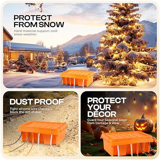 SockitBox – The Original Weatherproof Connection Box – Indoor & Outdoor Electrical Power Cord Enclosure for Timers, Extension Cables, Transformers, Power Strips, Lights, Tools & More – Large – Orange…