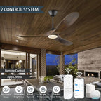 52 Inch Smart Ceiling Fan with Lights, Outdoor Ceiling Fans for Patios Damp Rated, 3 Blades Propeller Walnut Wood Farmhouse Ceiling Fan, Large Airflow DC Ceiling Fan with Remote/APP/Alexa Control