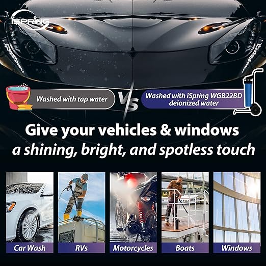 iSpring Spotless Car Wash System, Deionized Water System for Car Wash, RVs, Boats, Motorcycles, and Windows, Model: WGB22BD