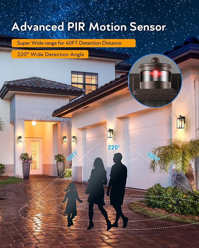 VIANIS Motion Sensor Outdoor Wall Lights, Oil-Rubbed Bronze Dawn to Dusk Exterior Garage Light Fixtures, Aluminum Outside Porch Lights for House Wall Mount, Modern Outdoor Sconce Wall Lantern Lamps