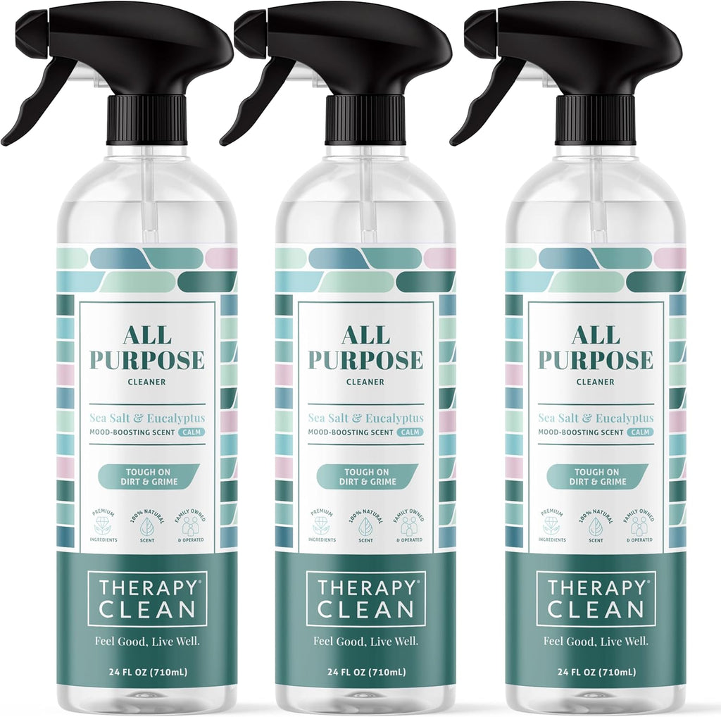 Therapy Clean All Purpose Cleaning Spray - Sea Salt & Eucalyptus 24 fl. oz (Pack of 3) - 100% Natural Scent, Kitchen Surface Counter, Surface Cleaner, Non Toxic All Purpose Cleaner Spray