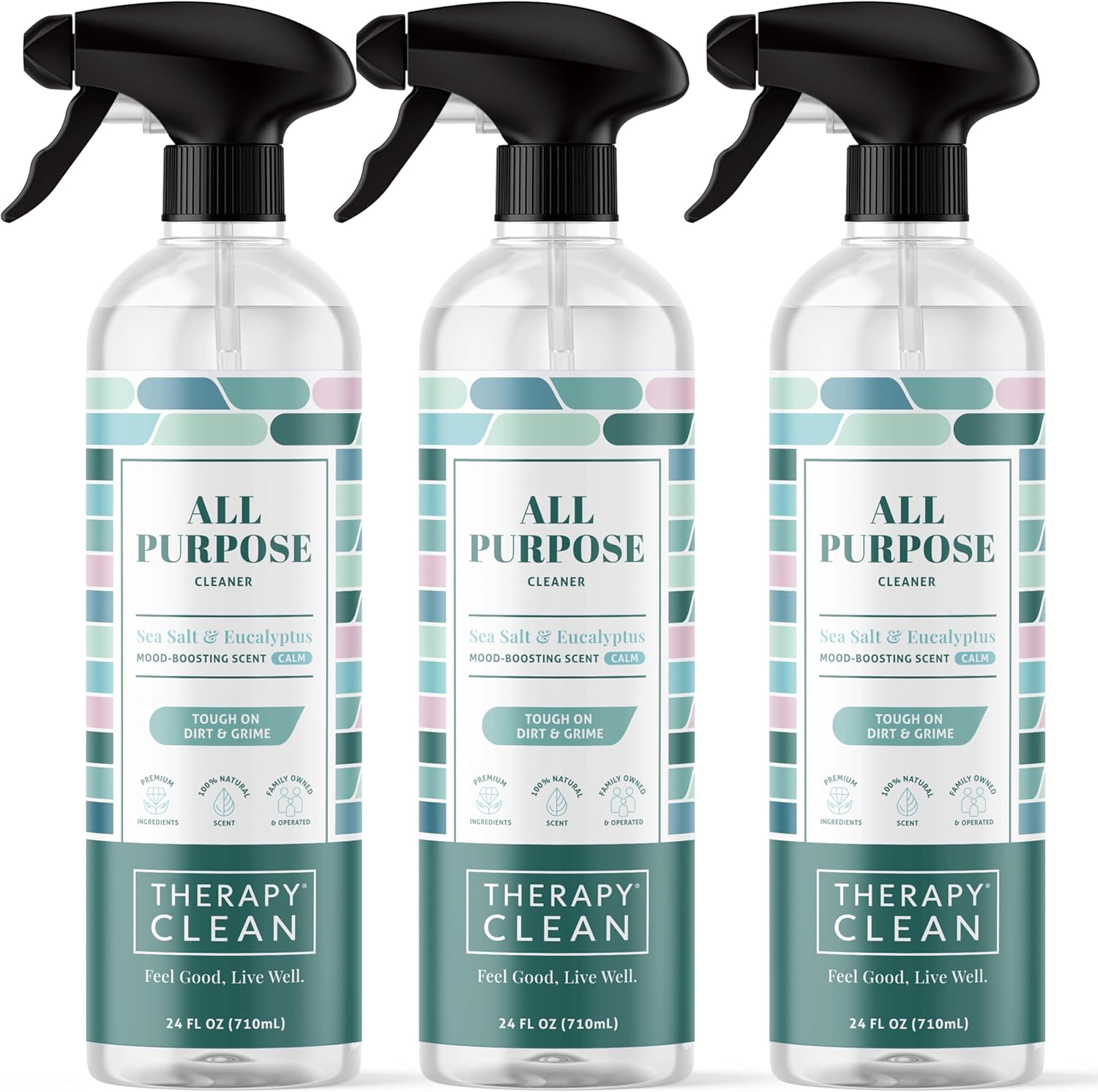Therapy Clean All Purpose Cleaning Spray - Sea Salt & Eucalyptus 24 fl. oz (Pack of 3) - 100% Natural Scent, Kitchen Surface Counter, Surface Cleaner, Non Toxic All Purpose Cleaner Spray