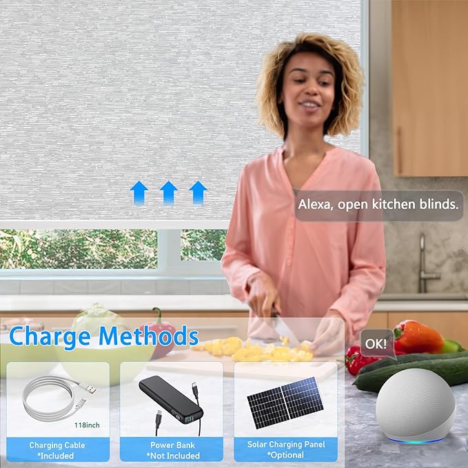 Motorized Blinds with Remote Cordless Automatic Motorized Shades Custom Blinds for Windows Smart Curtains Compatible with Alexa Google Home(Blackout Jacquard Grey,W35 x H72in)