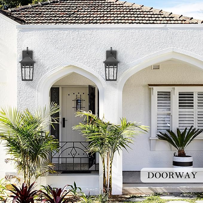 Darkaway Outdoor Wall Lights for House, Exterior Lighting Fixtures Wall Mount Outside Porch Lights Waterproof Black Outdoor Sconce Lights with Water Ripple Glass for Patio Garage Front Door