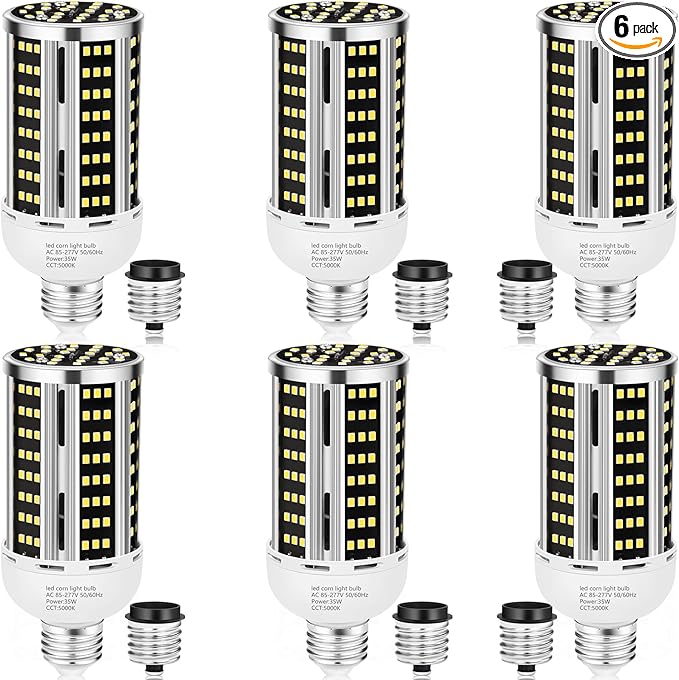 35W 6 pack LED Corn Light Bulb,(300W Equivalent ) Commercial Grade Daylight 5000K E26/E39 5000LM Medium Mogul Base LED Lamp,Large Area Lights For Outdoor Indoor Garage Warehouse Factory Bay Light