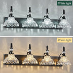 Vintage Bathroom Vanity Light, 4-Light Black Vanity Lighting Fixture with Flower Glass Shade, Bathroom Lighting Fixtures Over Mirror